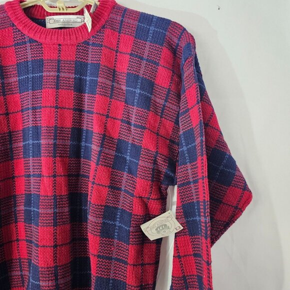 NWT John Ashford Sweater Mens Large Red Blue Plaid Cotton Crewneck Pullover - Picture 7 of 14
